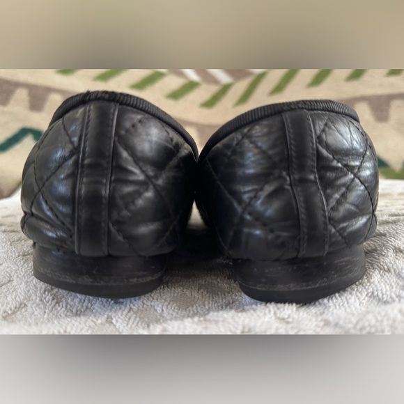 Chanel Quilted Black Leather CC Cap Toe Bow Ballet Flats Size 40 US 10 *READ* - Picture 8 of 16